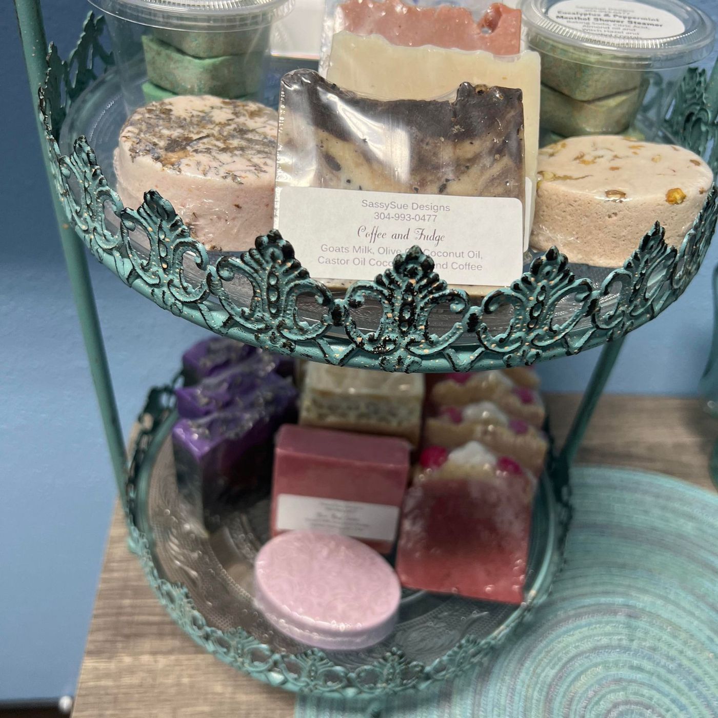 Handmade soaps on the artisan shelf